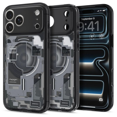 Mbulesë telefoni Spigen Ultra Hybrid Zero One MagSafe, për iPhone 17 Pro, transparente, me kornizë të zezë