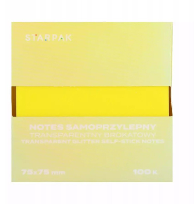Shënime vetëngjitëse Starpak Transparent Glitter, 75x75mm, 100 fletë, të verdha