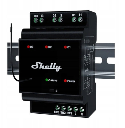 Modul smart Shelly Wave PRO 3 EU LR, 3 kanale, për shina DIN, i bardhë