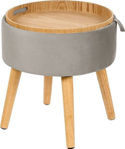 Stol me vend për me fut gjëra NEELY, kadife, me tabaka druri, gri