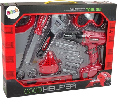 Set veglash lodër LeanToys Little Handyman, me stërvitje sharrë maskë dhe syze, shumëngjyrësh