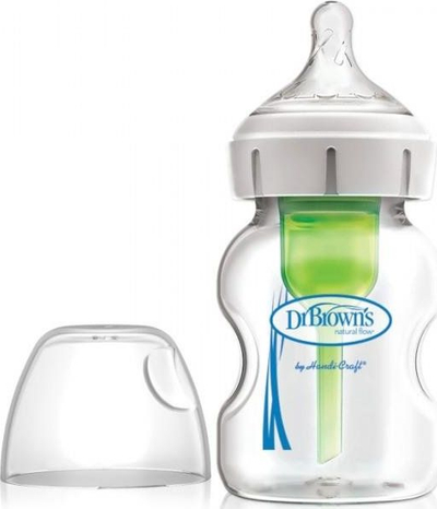 Biberon xhami Dr. Brown's Natural Flow Options+ Wide-Neck, 150 ml, kundër kolikave, transparent
