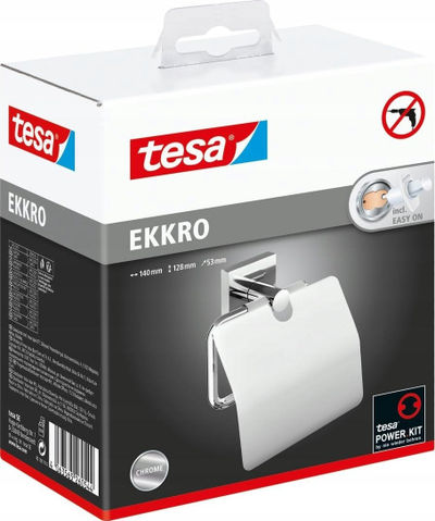 Mbajtës letre tualeti Tesa EKKRO, me kapak, me ngjitës, krom