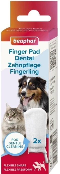 Kapak gishtash për pastrim dhëmbësh Beaphar Finger Pad Dental, për qen dhe mace, 2 copë