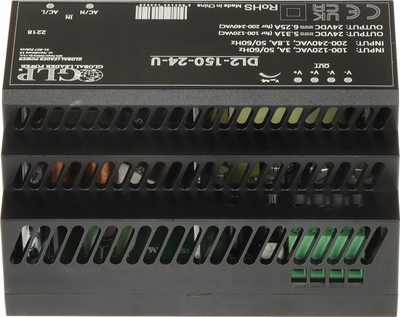 Напојување енергија DIN GLP DL2-150-24-U, 24V 150W, 6.25A, црно