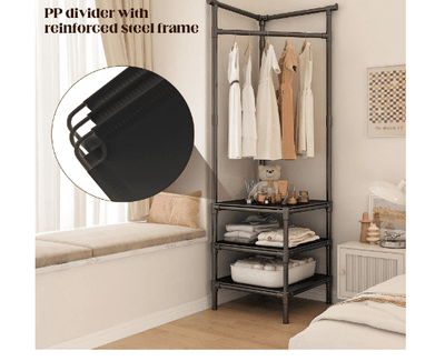 Raft këndor Hutini, 185 x 40 x 40cm, i zi 6003