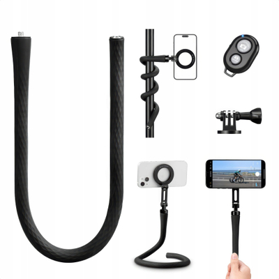 Mbajtës fleksibil për telefon K&amp;F Concept, me triped magnetik, me vidë 1/4" dhe adapter GoPro, i zi
