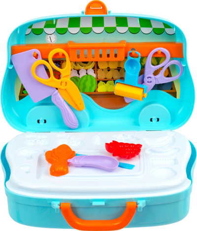 Lodër plastelinë Norimpex Play Dough Kram, set supermarket me ekstruder, valixhe me rrota, shumëngjyrëshe