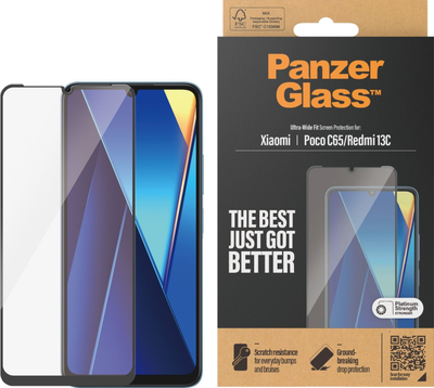 Mbrojtës ekrani PanzerGlass për Xiaomi Redmi 13C, xham i temperum, Ultra-Wide Fit, transparent