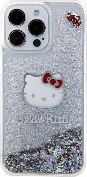 Mbështjellës telefoni Hello Kitty Liquid Glitter Charms Kitty Headcase për iPhone 15 Pro Max, transparent