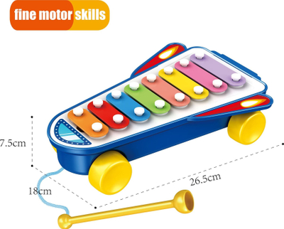 Lodër ksilofon Woopie Happy Rocket Piano, 8 nota, me litar për ta tërheq, shumëngjyrësh