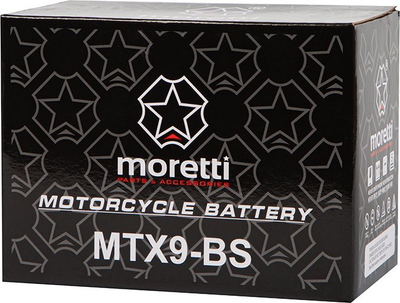 Bateri motoçiklete Moretti MTX9-BS, 12V, 8Ah, e zezë