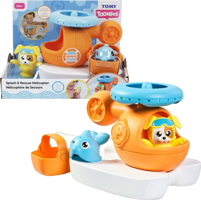 Lodër për banjo Tomy Toomies Bath Splashing Helicopter with Dog, për kalamaj 12m+, shumëngjyrëshe