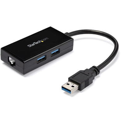 Мрежен адаптер StarTech USB 3.0 во Gigabit, хаб со 2 USB порти, црн
