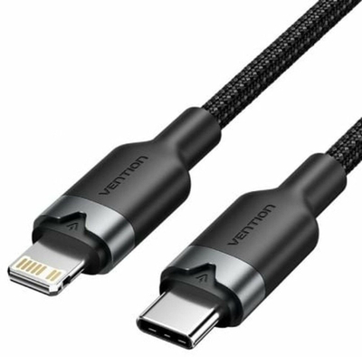 Kabllo karikimi Vention USB C në Lightning, 2 metra, PD 27W, e zezë