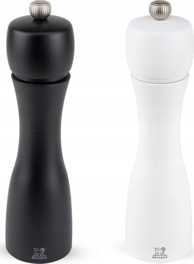 Set mulli për kripë edhe piper Peugeot Tahiti Duo, 6\", dru ahu, i zi edhe i bardhë