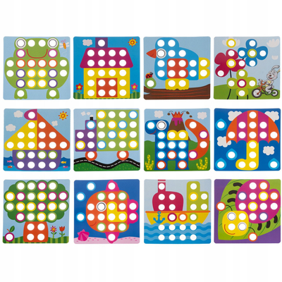 Lodër Montessori Button Art 26107, mozaik me kapsa, për fëmijë, shumëngjyrëshe