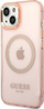 Mbulesë telefoni Guess GUHMP14MHTCMP për iPhone 14 Plus, MagSafe, rozë transparente me kornizë ari