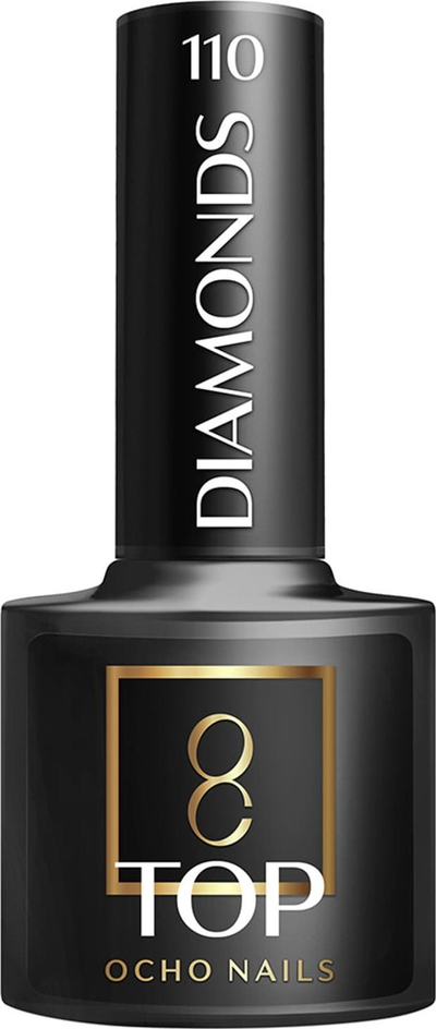 Top coat xheli Ocho Nails Top Diamonds No Wipe 110, me shkëlqim, 5g, transparent