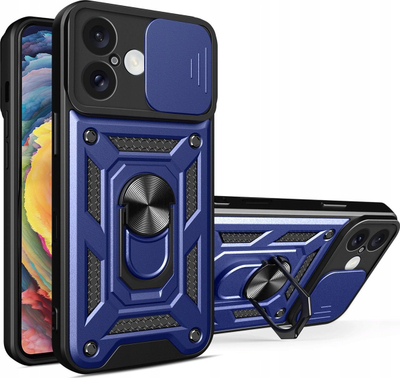 Kapak telefoni Camshield Hybrid Armor për iPhone 16, me kapak kamere, me mbajtëse, blu