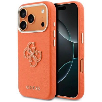 Kapak telefoni Guess Hardcase Resin Logo për iPhone 17 Pro Max, mbrojtës, portokalli