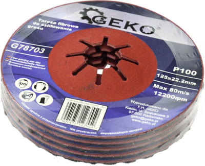 Диск од влакна Geko G78703, 125mm, P100, за гранитогрес
