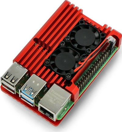 Алуминиумско куќиште JustPi за Raspberry Pi 4B, со 2 вентилатори, црвено
