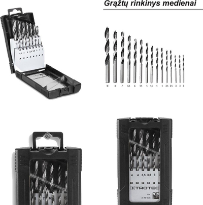Set stërpërash për dru Trotec, 15 copë, 3-10 mm, në kuti plastike