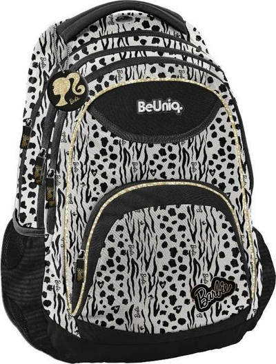 Çantë shkolle Paso Barbie Gold BB22YY-2708, me 3 ndarje, xhep për laptop, e zezë e bardhë me detaje të arta