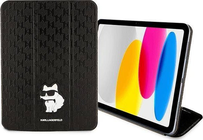 Këllëf tableti Karl Lagerfeld Folio Magnet Allover Saffiano, për iPad 10.9\" 2022, me monogram Choupette, i zi