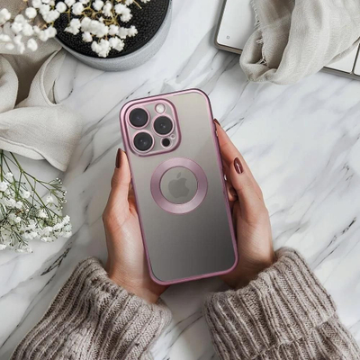 Këllëf telefoni GLAM për iPhone 16e, TPU, me kornizë zbukuruese, rozë