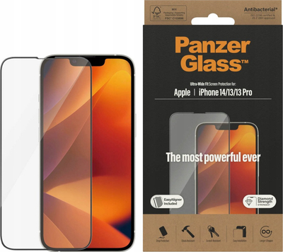 Mbrojtës ekrani PanzerGlass Ultra Wide Fit, për iPhone 14 13 13 Pro, xham i fortë i kalitur, transparent