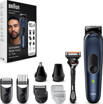 Trimer Braun Series 7 MGK7410, 10 në 1, për tharë e për dush, blu me të zezë