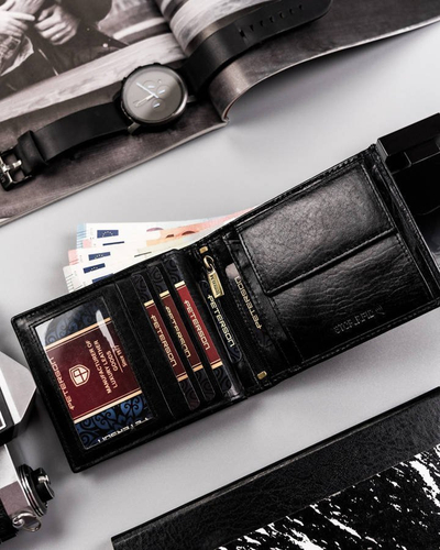 Portofol për burra Peterson, lëkurë natyrale, RFID, i zi