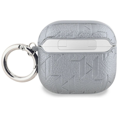 Mbështjellës kufjesh Karl Lagerfeld Monogram Karl &amp; Choupette, për AirPods 4, argjend