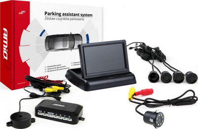Set sensor parkimi me ekran LCD, 4 sensorë, kamerë mbrapa HD-307-IR, e zezë