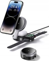 Karikues induktiv 3 në 1 Usams, 15W, për iPhone Apple Watch dhe kufje, i zi