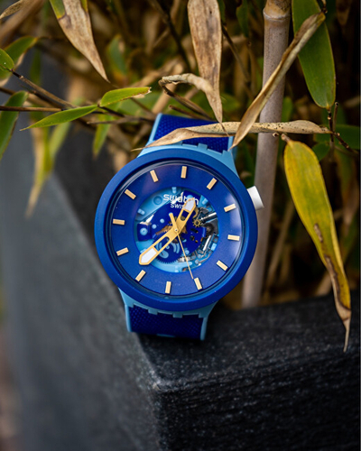 Orë dore për meshkuj SWATCH Big Bold Bouncing Blue SB05N105, e kaltër