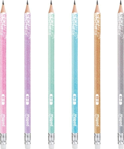 Laps MAPED Pencil With Glitter Eraser, HB, set 12 copë, shumëngjyrësh