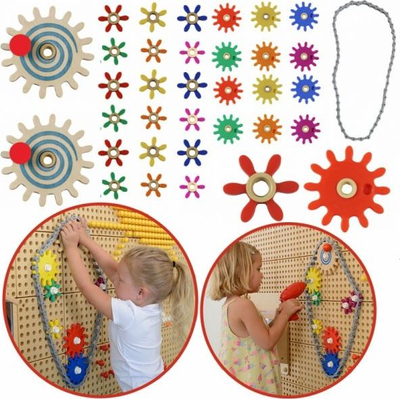 Lodra edukative Masterkidz Gears Build Your Own Mechanism, set me ingranazhe, tabelë krijuese, shumëngjyrëshe