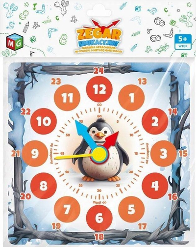 Ora edukative Multigra Penguin, akrepa lëvizës, 23 x 23 cm, shumëngjyrëshe