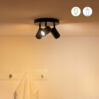 Plafonierë LED WiZ Imageo, 3x5W RGB, Wi‑Fi Bluetooth, e zezë