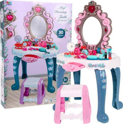 Lodër tavolinë grimimi SFL My Dressing Table, me pasqyrë dhe stol, 30 aksesorë, rozë