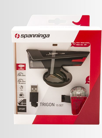 Spanninga Trigon 15 + Pyro Сет за Осветлување на Велосипед