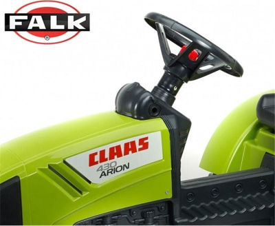 Traktor me pedale Falk Claas Arion 430, me rimorkio, jeshil