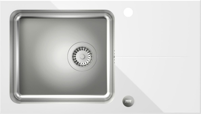Lavaman Quadron Hugh 111, 770 × 440 × 190 mm, Fusion GlassQ / SteelQ, i bardhë