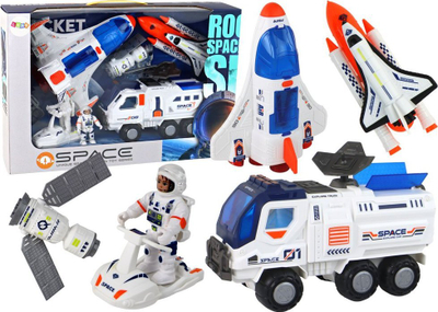 Set lodrash Leantoys Space Mission, raketë dhe makinë eksplorimi, me astronautë, bardhë blu