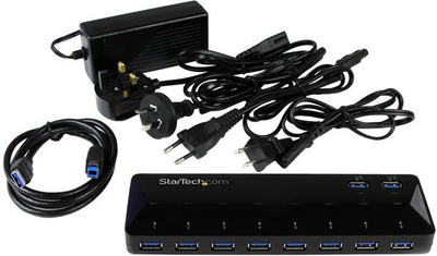 USB Хаб СтарТек ST103008U2C, 10 порти, USB 3.0, црн