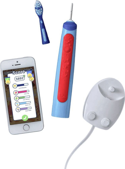 Furçë dhëmbësh elektrike për kalamaj Signal Playbrush Smart Sonic, me Bluetooth, me karikues, blu e kuqe