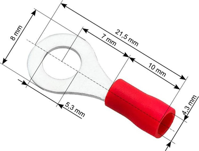 Kllapë rrethore e izoluar Blow 43-016, 0.5–1.5mm², për vidë M5, e kuqe